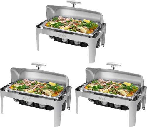 Vista 9 de ROVSUN Juego de bufé de platos para rozar platos de 9 cuartos de galón de acero inoxidable, juego rectangular NSF con bandeja para alimentos