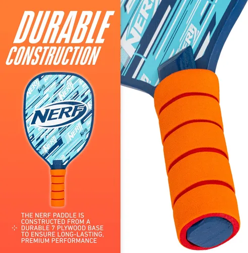 Vista 4 de NERF 2 Player Pickleball Paddle Set - Youth Pickleball Equipment Set - (2) Wooden Paddles with Foam Grips + (2) Outdoor Balls for Kids - Carry Bag