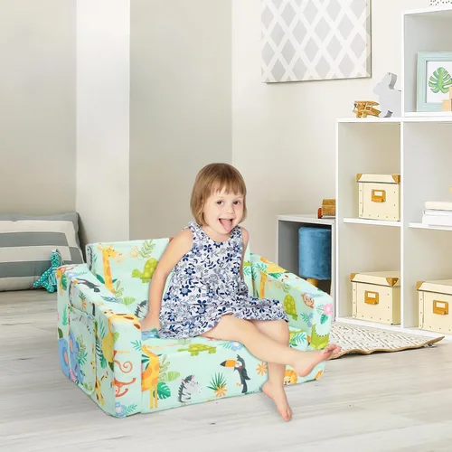 Vista 2 de Sofá plegable para niños 2 en 1 sofá convertible para niños a tumbona Animales (Animals)