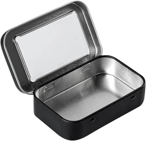 Vista 2 de Restaurantware RW Base - Recipientes rectangulares de lata de 4.5 onzas, 100 cajas de lata duraderas con tapas, tapas transparentes para ventana