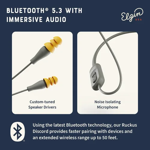 Vista 6 de Elgin Discord Gen 2 - Auriculares Bluetooth con enchufe Bluetooth, compatibles con OSHA, auriculares inalámbricos de seguridad con aislamiento