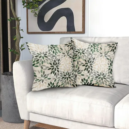 Vista 6 de Juego de 2 fundas de almohada de dalia verde de 18 x 18 pulgadas, fundas de almohada cuadradas decorativas de flores geométricas rústicas, fundas