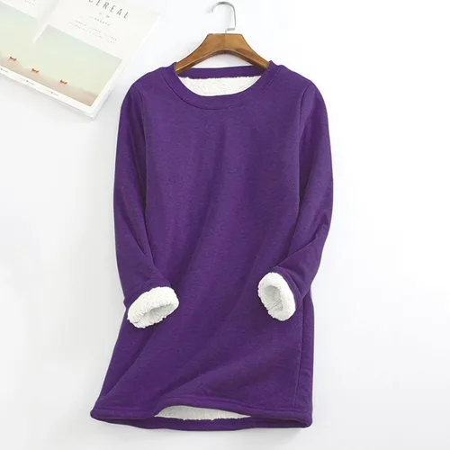 Vista 3 de FUNEY Sudadera de forro polar con cuello redondo para mujer, casual, cálida, con forro de sherpa, para el invierno