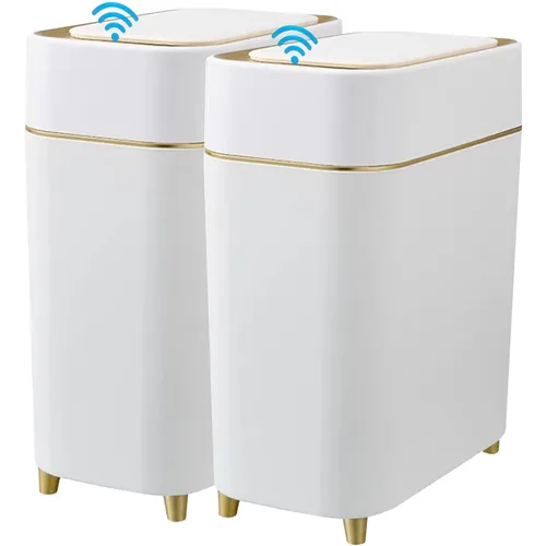 Vista 8 de Yatmung Basurero automático de baño con tapa sin contacto, cubo de basura delgado con sensor de movimiento, baño, dormitorio, cocina, cuarto
