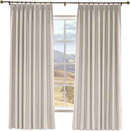 Vista 22 de Macochico Cortinas opacas de lino sintético de 52 pulgadas de ancho x 63 pulgadas de largo, panel de cortinas plisadas para dormitorio, aulas
