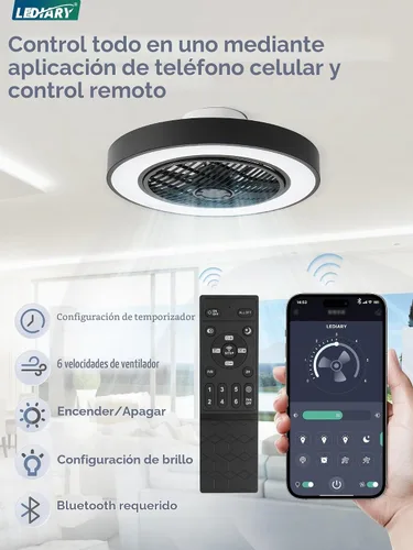 Vista 5 de LEDIARY Ventiladores de techo de perfil bajo de 20 pulgadas con luces, ventilador de techo sin aspas LED, ventilador de techo cerrado de montaje