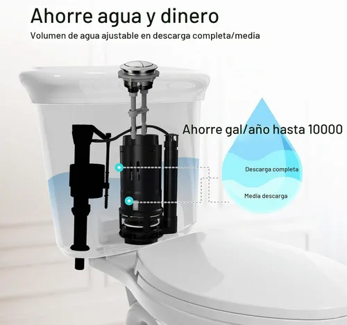 Vista 6 de R&T Válvula de descarga doble de 2 pulgadas con botón superior Kit de reparación de inodoro Tanque interior Kit de repuesto de válvula de descarga