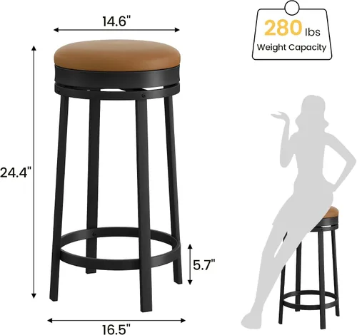 Vista 2 de GAOMON Juego de 4 taburetes de bar giratorios redondos sin espalda de 24