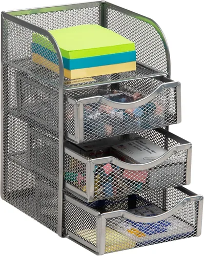 Vista 8 de Mind Reader Almacenamiento de accesorios de escritorio, cesta con clip para carpeta de papel, espacio de trabajo, oficina, malla metálica, 4.75 Rosa