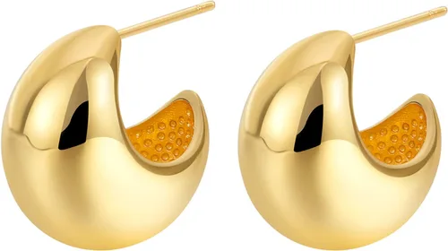 Vista 17 de Aretes de aro de oro gruesos para mujer, ligeros, con forma de gota de agua, aretes de aro abiertos y huecos en forma de lágrima, plata y oro