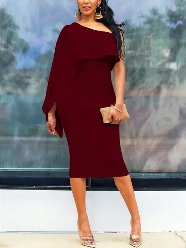 Vista 2 de GOBLES - Vestido de cóctel para mujer, vestido de verano entallado, sexi con un hombro descubierto y volantes