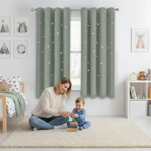 Vista 10 de NICETOWN - Cortinas de oscurecimiento de habitación con estrellas en rosa bebé, de 45 pulgadas de largo para dormitorio de niñas, cortinas