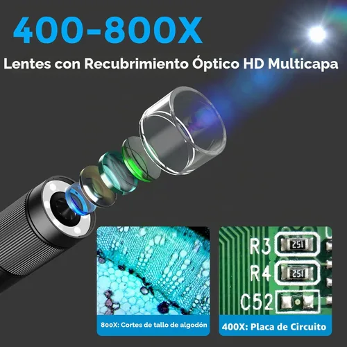 Vista 3 de APEXEL 800X Microscopio digital de mano con pantalla LCD de 2 pulgadas, microscopio portátil de bolsillo con luces LED ajustables, microscopios