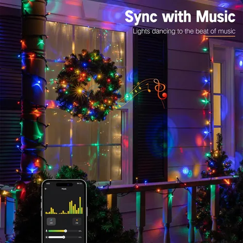 Vista 4 de BrizLabs - Luces de Navidad inteligentes, 100 luces LED que cambian de color, 33 pies, control por aplicación/voz, luces de árbol de Navidad