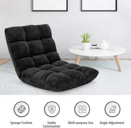 Vista 4 de GOFLAME Sofá de suelo plegable de 14 posiciones, sofá ajustable para juegos, silla acolchada, cama plegable para dormir para sala de estar, Negro
