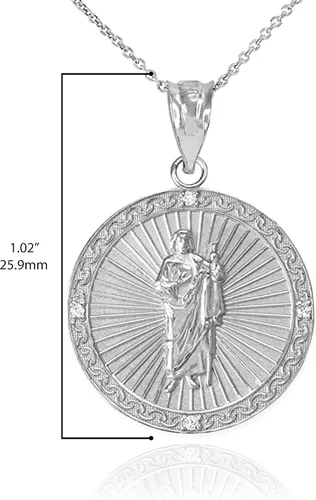 Vista 3 de Collar de plata de ley con dije de medalla redonda de San Judas Tadeo CZ (pequeño)