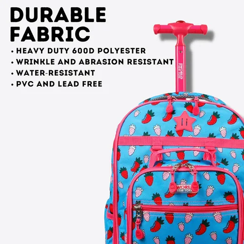 Vista 5 de J World New York Mochila con ruedas Duo para niños con juego de lonchera, Strawberry, talla única , Duo Kids - Mochila con ruedas y lonchera