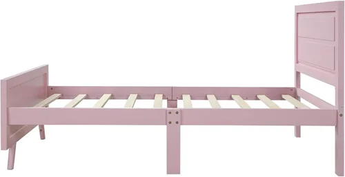 Vista 6 de SOFTSEA Base de cama de madera de plataforma individual con cabecero y estribo, base de colchón con soporte de listones de madera (individual, rosa)