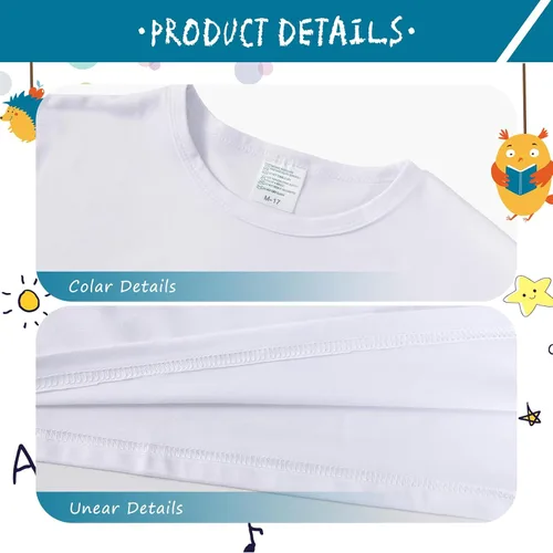 Vista 3 de METFUIN Paquete de 6 camisetas de sublimación blancas en blanco para niños y niños, camisetas de poliéster de manga corta, color blanco