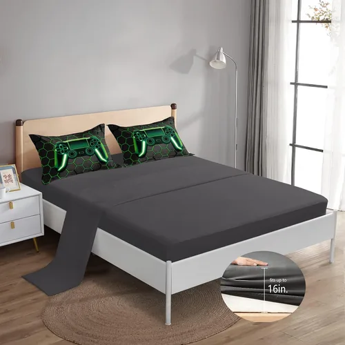 Vista 4 de ROWADALO Juego de ropa de cama de 5 piezas para niños, juego de edredón para niños jugadores, tamaño individual, juego de edredón de videojuegos