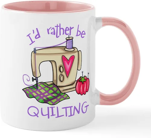 Vista 33 de CafePress I'd Rather Be Quilting Mug Taza de café de cerámica de 11 oz (11.0 fl oz)