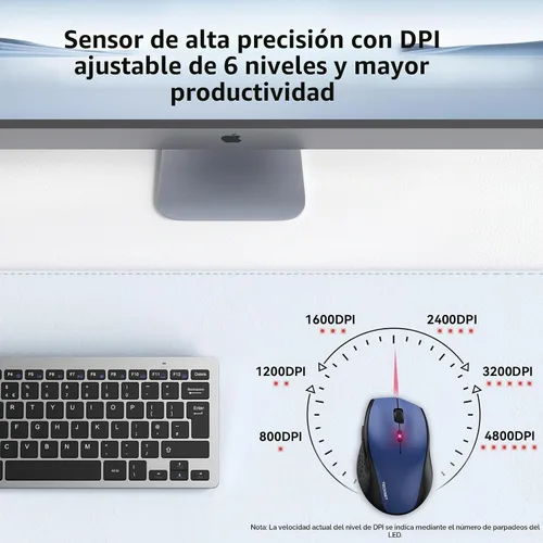 Vista 4 de TECKNET Mouse inalámbrico, mouse USB de 2.4 G con 6 niveles ajustables 3200 DPI, batería de 30 meses, empuñaduras ergonómicas, 6 botones portátiles