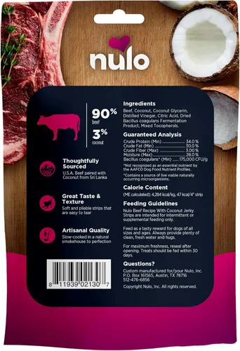 Vista 2 de Nulo Premium Jerky Strips - Golosinas para perros, tiras de cecina con alto contenido de proteínas sin granos hechas con probiótico BC30 para apoyar