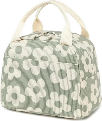 Vista 34 de Bluboon Bolsa de almuerzo para mujer, bonita bolsa de almuerzo de pana con correa para el hombro, reutilizable, aislada, gran capacidad