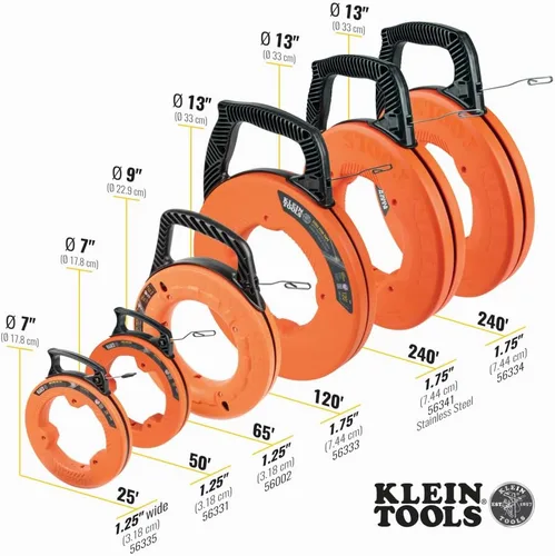 Vista 3 de Klein Tools 56331 - Cinta pasacable, extractor de alambre de acero con doble punta de bucle, carcasa y mango optimizados, 1/8 pulgada x 50 pies