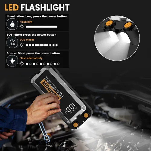 Vista 6 de HOMPOW 6000A Arrancador de Coche Portátil, Paquete de Batería de Arranque de Coche para Todos los Motores de Gasolina y hasta 12L de Motor Diésel