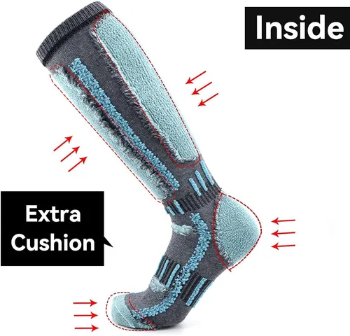 Vista 4 de Busy Socks Calcetines de esquí de lana merino para hombres y mujeres, calcetines cálidos de invierno para esquí, snowboard, deportes al aire libre