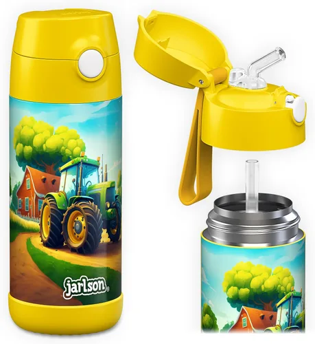 Vista 37 de Jarlson® CHARLI - Botella de agua para niños [12 onzas], botella térmica de acero inoxidable con pajilla, botella de agua aislada a prueba