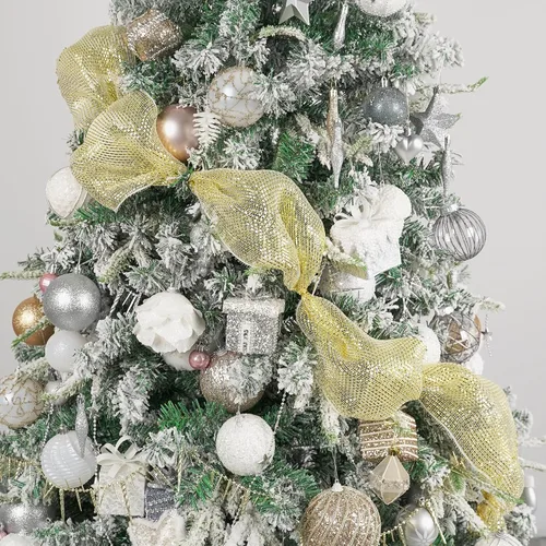Vista 6 de MEEDEE Cinta de malla dorada de 10 pulgadas de ancho x 30 pies - Rollo de malla metálica decorativa para coronas de árbol de Navidad, guirnalda