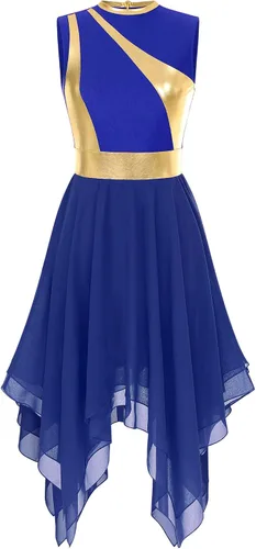Vista 17 de Vestido de mujer de alabanza litúrgica con bloques de color, sin mangas, con dobladillo irregular, de estilo lírico para danza Borgoña