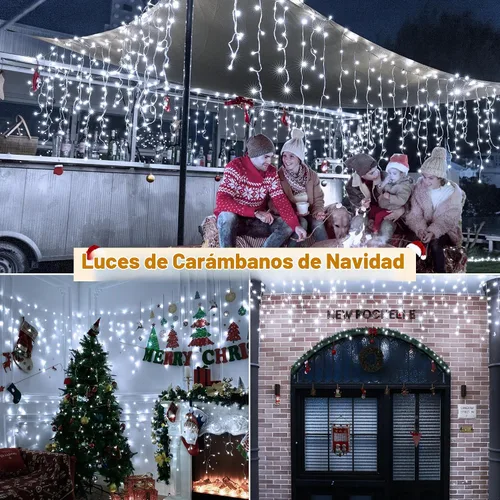 Vista 6 de Ollny Icicle Lights 720LED 60FT, luces de Navidad blancas frías con control remoto, 8 modos regulables, impermeables, enchufables, temporizador, luz