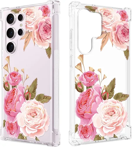 Vista 18 de FL-37 - Funda transparente floral para Galaxy S23 Ultra 5G para mujeres/niñas, bonita funda de teléfono para Samsung Galaxy S23 Ultra, diseño