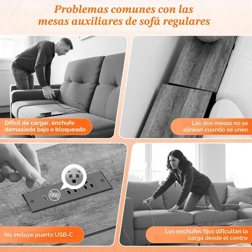 Vista 4 de SUPERJARE - Mesa de sofá de 79 pulgadas con 2 tomas de corriente y puertos USB-C, mesa consola estrecha de 5.9 pulgadas con almacenamiento, mesa