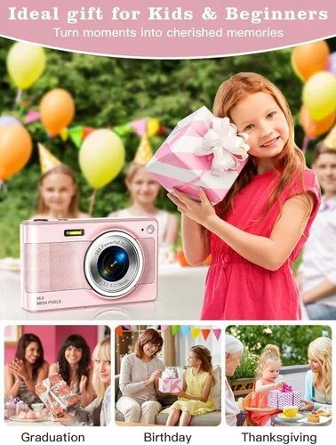 Vista 7 de Cámara digital actualizada, cámara FHD 1080P de 56 MP para niños con zoom de 16 x antivibraciones, cámara para niños con tarjeta TF de 32 GB, dos