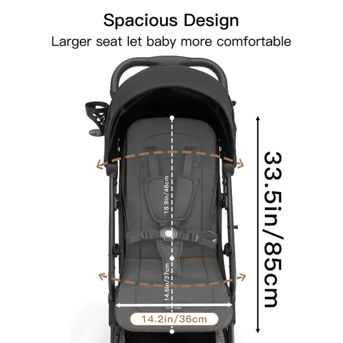 Vista 4 de Gromast Cochecito de bebé plegable compacto, cochecito de viaje ligero para niños pequeños con plegado de un clic, dosel extensible UPF50+