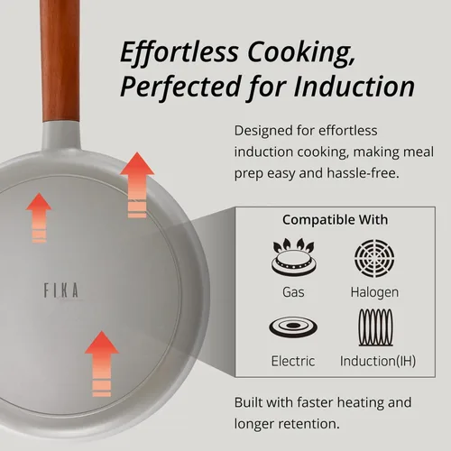 Vista 6 de Neoflam FIKA - Sartén para wok pequeña con revestimiento de cerámica de 7 pulgadas de profundidad, antiadherente con mango de madera natural
