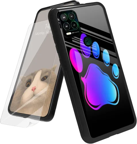 Vista 55 de Funda para Motorola Moto G Play 4G 2024 con protector de pantalla, parte trasera de vidrio templado + funda de silicona suave TPU absorción