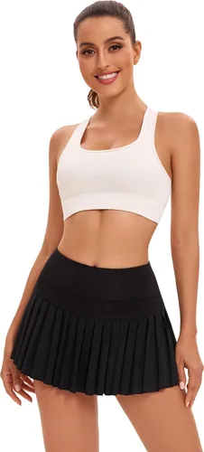 Vista 6 de Yknktstc Paquete de 3 faldas de tenis para mujer con bolsillos de cintura alta, pantalones cortos atléticos plisados para deportes y golf