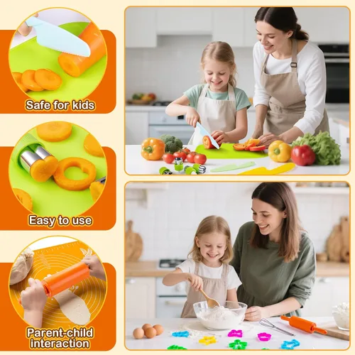 Vista 4 de EFO SHM Juego de Cocina para Niños de 52 Piezas, Juguetes de Cocina de Juego de Simulación Montessori para Cocinar y Hornear de Verdad, Juego