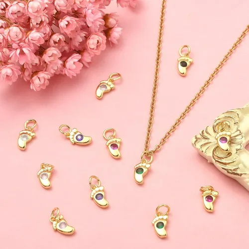 Vista 5 de LiQunSweet 20 piezas de micro pavé de circonitas cúbicas para bebé, diseño de huellas, para hacer joyas de ducha