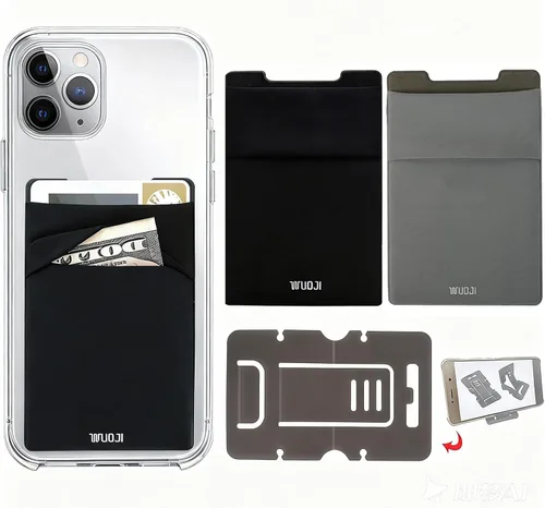 Vista 21 de Cartera para tarjetas de teléfono con bloqueo RFID, doble bolsillo seguro, ultradelgada, autoadhesiva, funda para tarjetas de crédito, calcomanía