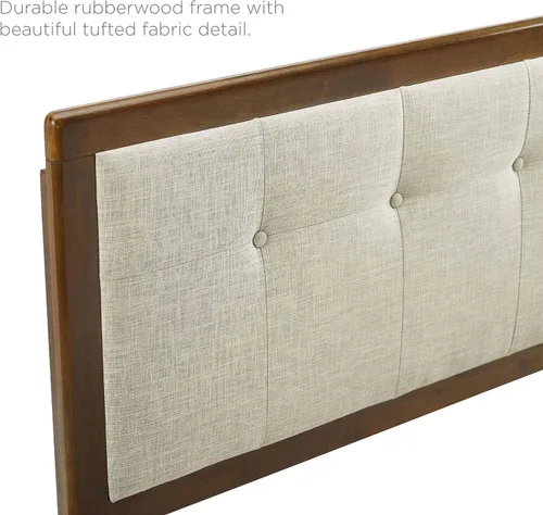 Vista 6 de Modway Draper - Cabecera capitoné de tela y madera en color beige nogal