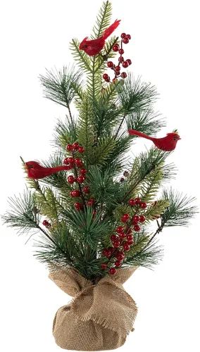Vista 11 de Glitzhome Árbol de mesa de bayas rojas de Navidad de 16 pulgadas de alto con base de arpillera, centro de mesa decorativo de bayas para Navidad Día