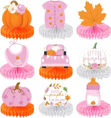 Vista 8 de Dianelhall 9 piezas de centros de mesa de Acción de Gracias con forma de panal de abeja, decoración de mesa de fiesta de calabaza, para otoño Azul