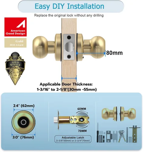 Vista 2 de eLinkSmart Cerradura de puerta de huella dactilar, perilla inteligente de puerta de bola con llave sin llave para puerta de entrada para dormitorio