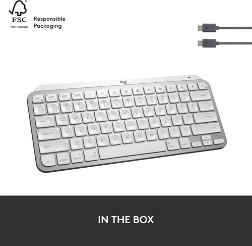 Vista 12 de Logitech MX Keys Mini - Teclado inalámbrico minimalista para Mac, compacto, Bluetooth, teclas retroiluminadas, USB-C, escritura táctil, compatible